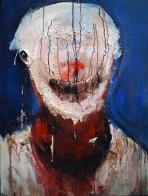 "Clown" Acrylique et oreille en silicone sur toile, 70 x 50 cm. 2005